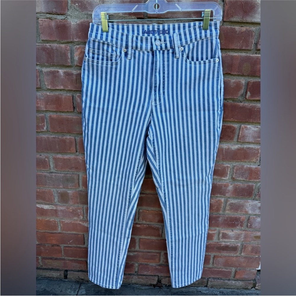 Lands End pin striped skinny jeans blue white size 6 EUC.